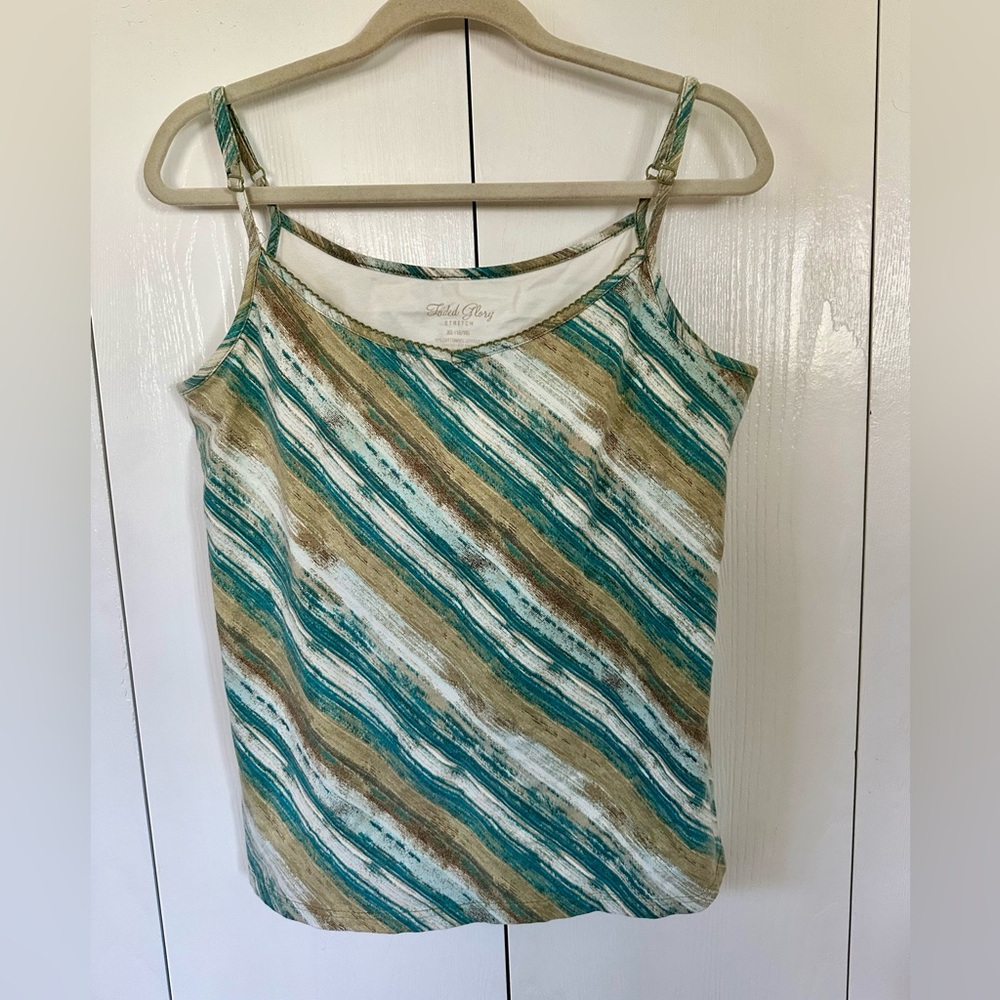 Faded Glory Diagonal Striped Tank in Green and Tan